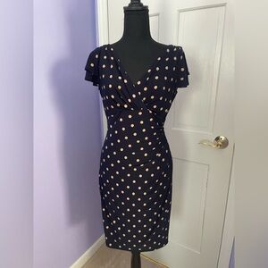 Elegant Navy Blue Polka Dot Dress